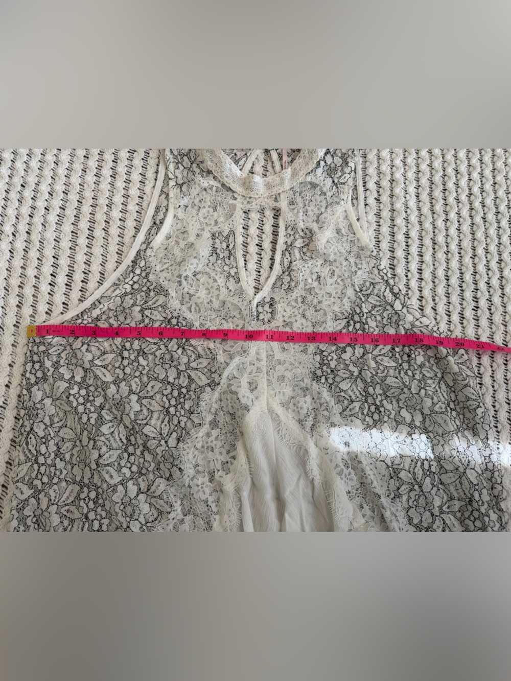 Free People Tell Tale Heart White Black Lace Boho Tunic Dress Women’s Size L - Picture 12 of 13